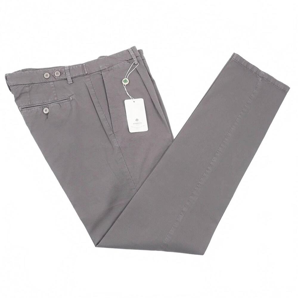 NEW LUIGI BORRELLI NAPOLI men's slim-fit cotton pants in medium gray